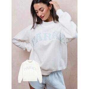 Parke Bridal Varsity Mockneck Sweatshirt Ivory/Blue Honeymoon-S/M